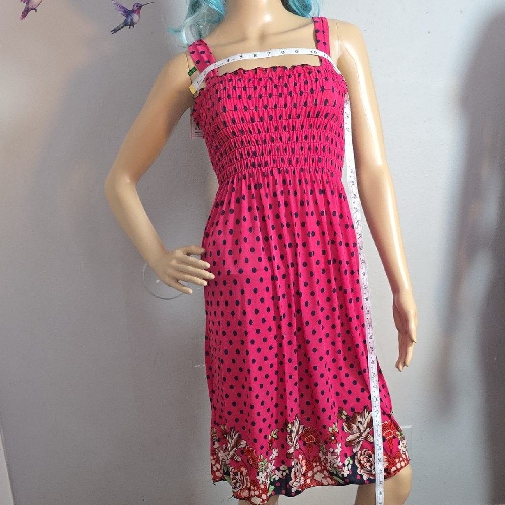 Pink Polka Dot Sundress with Floral Hem | Sleeveless | Women’s L